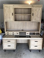 Office Desk with Hutch in Natural Wood Finish