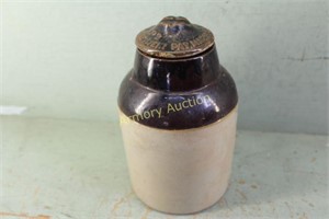 2-TONE POTTERY FRUIT JAR WITH LID 8.5" TALL