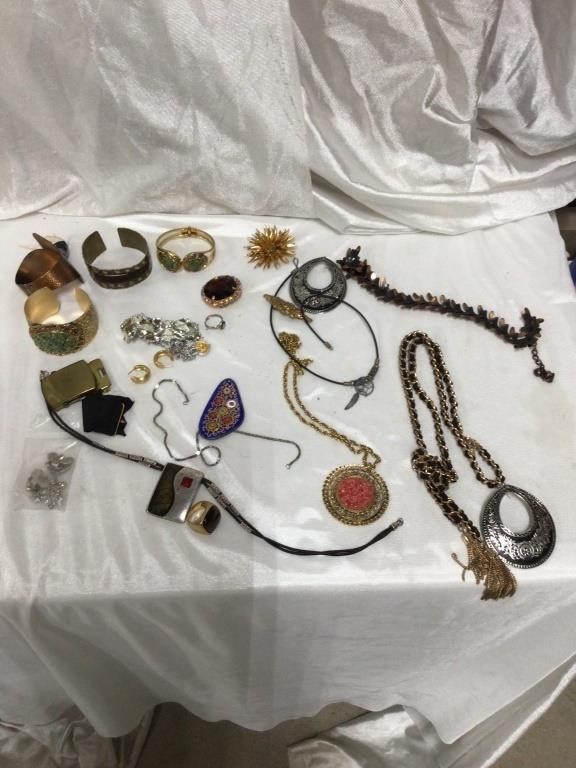 Mixed Vintage Jewelry + Brass Buckle