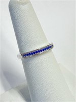 .925 Silver Blue Sapphire Band Ring Sz 6   A