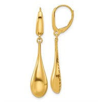 14K- Polished Teardrop Dangle Leverback Earrings