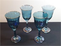 4pc Wine Stems Gilded Blue Iridescent Carnival