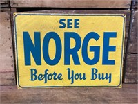 Original "See Norge Before You Buy" Tin Sign