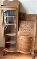 1940's Oak Curve Front China Secretary