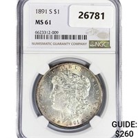 1891-S Morgan Silver Dollar NGC MS61