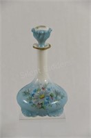 Milk Glass Embossed Hand Painted Floral Decanter
