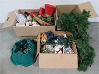 (3) Boxes of Christmas Decor & Tree Stand