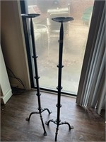 2 large metal candle holder stands