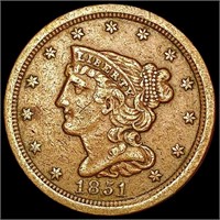 1851 Braided Hair Half Cent NEARLY UNCIRCULATED