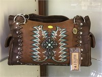 BROWN & AQUA DESIGNER SHOULDER BAG