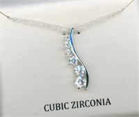 Sterling Silver Cz Pendant & Necklace 16”