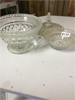2 Glass star bottom dishes, large one covered