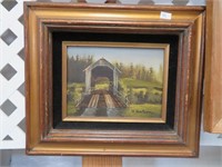 Oil Painting, Framed, Covered Bridge,'Vi Knutzen'
