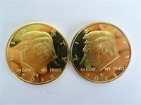Two 1oz Novelty Gold Plated Trump Coins