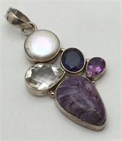 Sterling Silver Purple Stone & Pearl Pendant