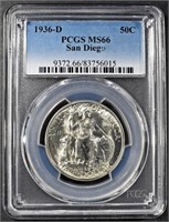 1936-D SAN DIEGO COMMEM HALF DOLLAR PCGS MS 66