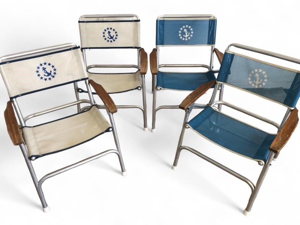 4 Vintage Nautical Aluminum Folding Lawn Chairs