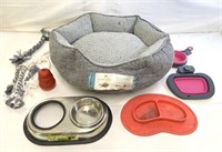 *Dog Bed w/ Toys & Bowls