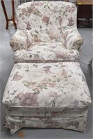 Upholstered Armchair w/ Footstool, Custom Floral