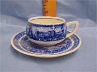 Small blue cup, saucer