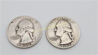 2) 1952 S Silver Washington Quarters