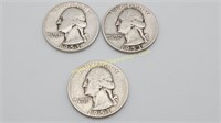 3) 1953 Silver Washington Quarters