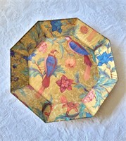 Colorful Decoupaged Plate w/ Bird Scenes