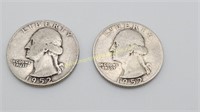2) 1952 Silver Washington Quarters