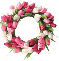 Door Wreath  Pink Silk Tulips  15.7' Diameter