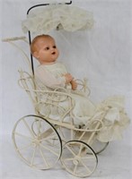 VICTORIAN CHILD'S WHITE PAINTED WOOD & WICKER