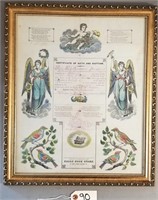 1880 Birth & Baptism Fraktur in Frame