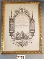 1908 Baptism Certificate Fraktur in Frame