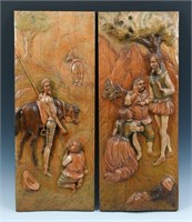 TWO HAND-CARVED WOODEN DON QUIXOTE PLAQUES