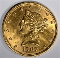 1907 $10 GOLD LIBERTY HEAD  CH BU