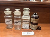 4 Pharmacy Apothecary Bottles