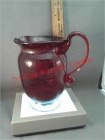 Crackled glass pitcher red Art Deco handmade with