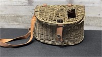 Vintage Wicker Fishing Creel New Leatherwork