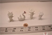 3 Milk Glass owls and a Swan *CC