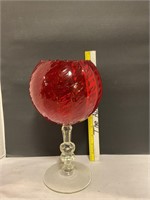 Ruby red vase with white pedestal bottom