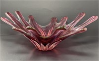 Cranberry Supernova Art Glass Bowl