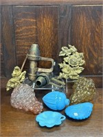 Antique Glass and Brass Accent Grouping