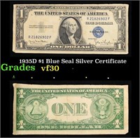 1935D $1 Blue Seal Silver Certificate Grades vf++