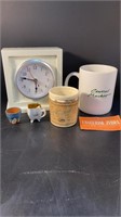 Clock, Miniatures & Cups