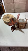 Wooden Bird, Basket, and Candle Votive with Decor