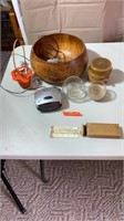 Large Wooden Bowl, Rain Gauge, and More