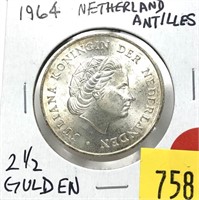1964 Netherlands 2 1/2 gulden, Unc.
