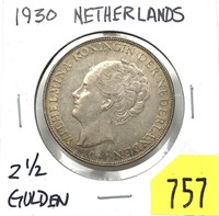 1930 Netherlands 2 1/2 gulden