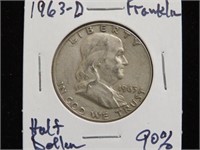 1963 D FRANKLIN HALF DOLLAR 90%
