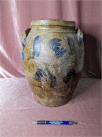 Salt -Glazed Cobalt Antique Stoneware Crock