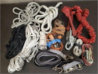 Lot of Ratchet Straps, Tow Strap & Assorted Rope